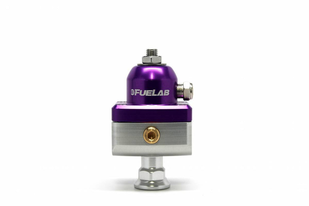 Universal High Pressure Adjustable Fuel Pressure Regulator Blocking Style Mini 25-65 psi (1) -6AN Inlet (2) -6AN Outlets Purple FUELAB