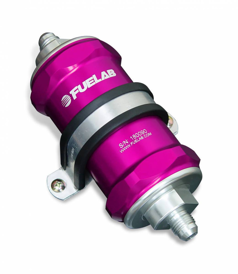 In-Line Fuel Filter Standard Length -6AN Inlet/Outlet 10 Micron Replaceable Fabric Element Purple FUELAB