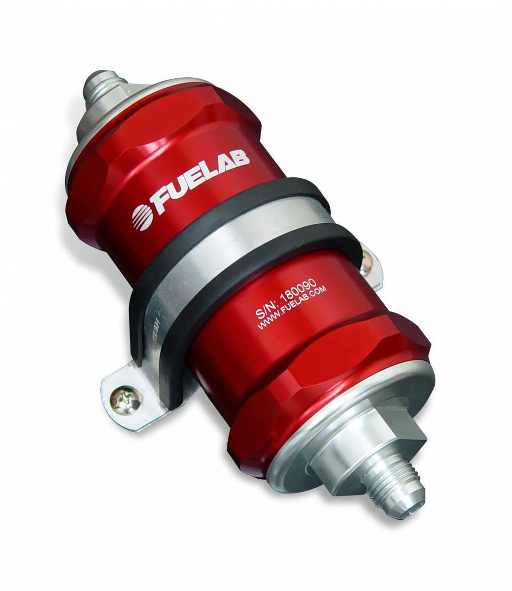 In-Line Fuel Filter Standard Length -10AN Inlet/Outlet 10 Micron Replaceable Fabric Element Red FUELAB