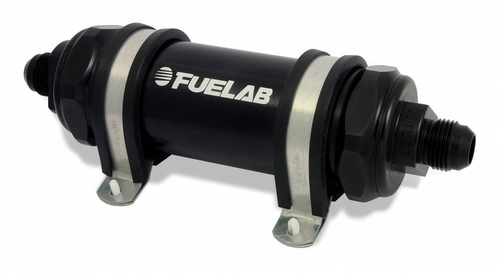 In-Line Fuel Filter Long Length -8AN Inlet/Outlet 10 Micron Replaceable Fabric Element Black FUELAB