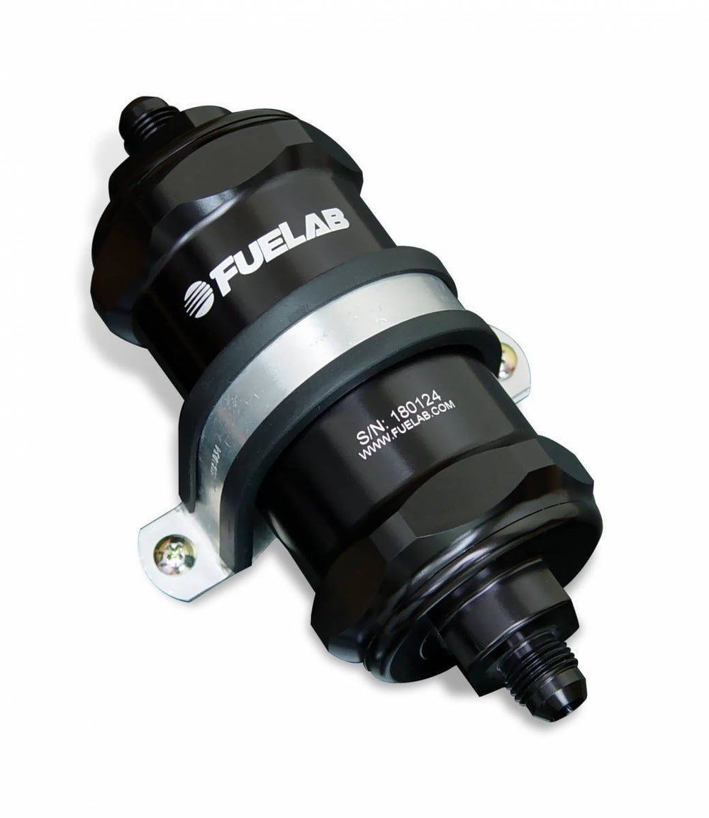 In-Line Fuel Filter Standard Length -6AN Inlet/Outlet 100 micron Stainless Steel Element W/Check Valve Black FUELAB